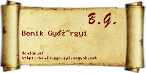 Benik Györgyi névjegykártya
